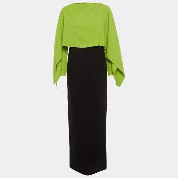 Pre Owned Solace London Black/Green Crepe Yael Maxi Dress L