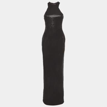 Pre Owned Solace London Black Sequin Winona Maxi Dress M
