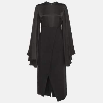 Pre Owned Solace London Black Crepe Asta Midi Dress L