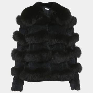 Pre Owned Sonia Rykiel Black Fur Button Front Coat M
