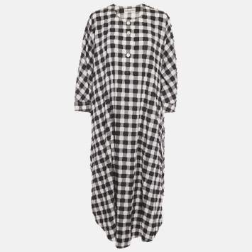 Pre Owned Sonia Rykiel Black/White Checked Cotton Long Kaftan Dress One Size 