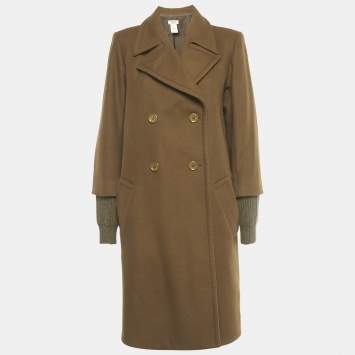 Pre Owned Sonia by Sonia Rykiel Brown Wool Blend Contrast Sleeve Detail Double Breasted Coat L