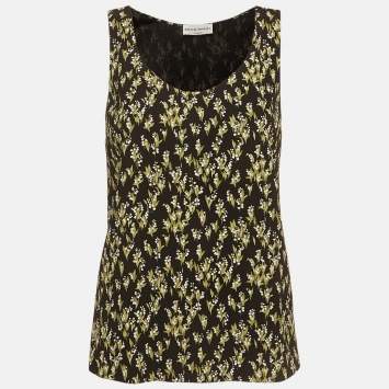 Pre Owned Sonia Rykiel Black Floral Printed Crepe Tank Top S