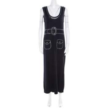 Pre Owned Sonia Rykiel Navy Blue Purl Knit Sleeveless Trompe L'oeil Diamanté Maxi Dress L