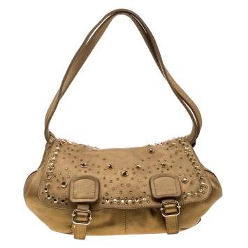 Pre Owned Sonia Rykiel Metallic Gold Leather Studded Shoulder Bag