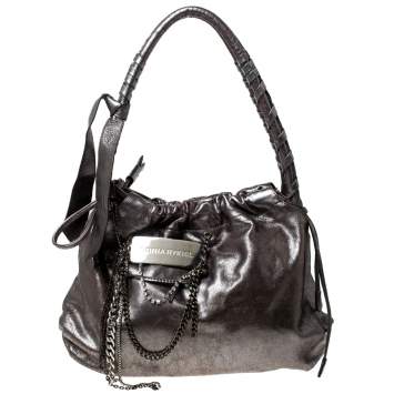 Pre Owned Sonia Rykiel Silver Leather Chain Embellished Shoulder Bag