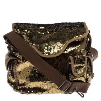 Pre Owned Sonia Rykiel Gold Sequin and Fabric Shoulder Bag