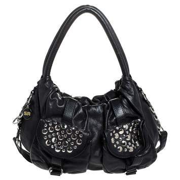 Pre Owned  Sonia Rykiel Black Leather Studded Shoulder Bag