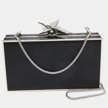 Pre Owned Sophia Webster Black/Silver Satin Clara Butterfly Box Chain Clutch