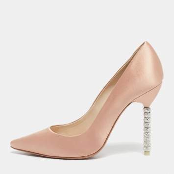 Pre Owned Sophia Webster Pink Satin Coco Crystal Pumps Size 37.5