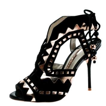 Pre Owned Sophia Webster Black Suede and Metallic Bronze Leather Riko Cut Out Sandals Size 37