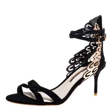 Pre Owned Sophia Webster Black Suede and Laser Cut Rose Gold Leather Micah Open Toe Sandals Size 40