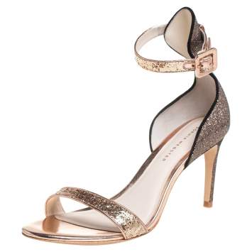 Pre Owned Sophia Webster Gold/Black Glitter And Leather Nicole Sandals Size 38.5