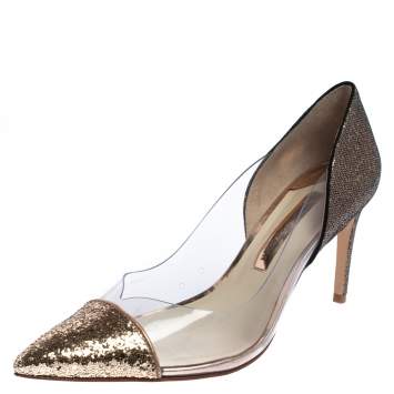 Pre Owned Sophia Webster Gold/Bronze Glitter And PVC Daria Pumps Size 40.5