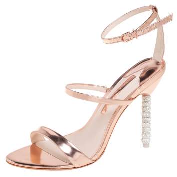 Pre Owned Sophia Webster Rose Gold Leather Rosalind Crystal Heel Ankle Strap Sandals Size 39