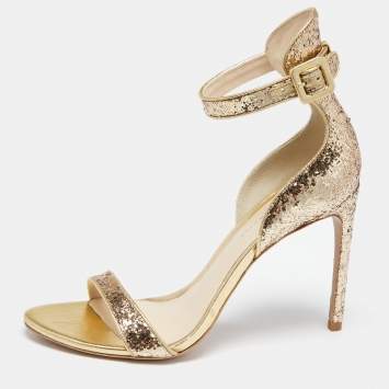 Pre Owned Sophia Webster Gold Glitter And Leather Nicole Ankle Strap Sandals Size 40