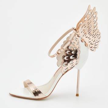 Pre Owned Sophia Webster Rose Gold/White Leather Evangeline Laser Cut Angel Wing Ankle Strap Sandals Size 37