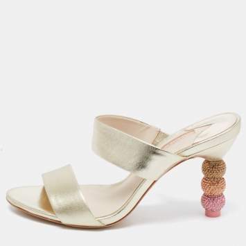 Pre Owned Sophia Webster Gold Leather Embellished Heel Slide Sandals Size 37