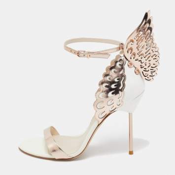 Pre Owned Sophia Webster Gold/White  Leather Evangeline Ankle Strap Sandals Size 40.5