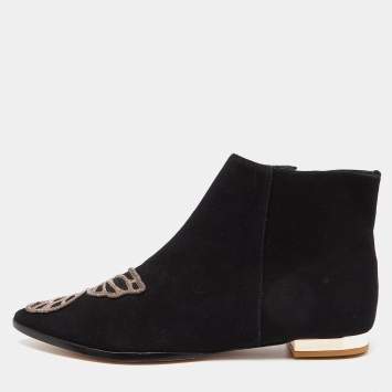Pre Owned Sophia Webster Black Suede Karina Butterfly Ankle Boots Size 39