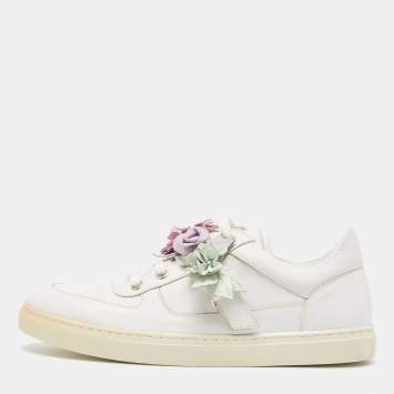 Pre Owned Sophia Webster White Leather  Flower Embellished Low Top Sneakers  Size 42