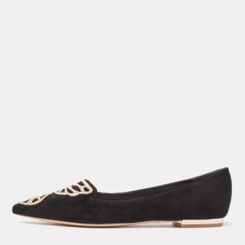 Pre Owned Sophia Webster Black Suede Bibi Butterfly Pointed Toe Ballet Flats Size 37