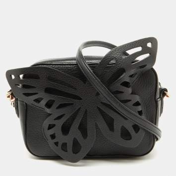 Pre Owned Sophia Webster Black Leather Flossy Butterfly Camera Crossbody Bag