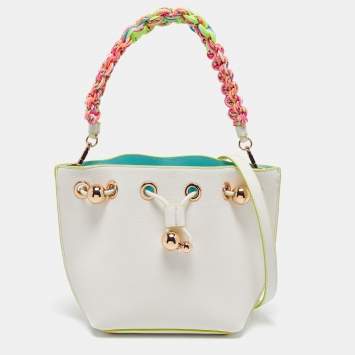 Pre Owned Sophia Webster White Leather Romy Drawstring Bucket Bag