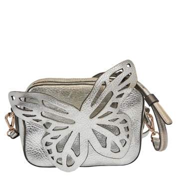 Pre Owned Sophia Webster Silver Leather Flossy Butterfly Camera Crossbody Bag