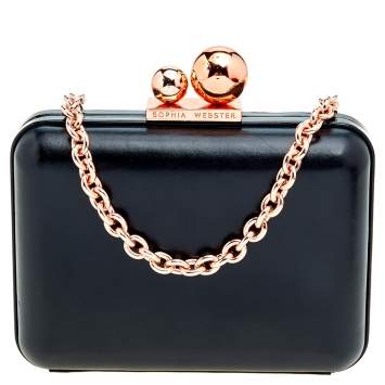 Pre Owned Sophia Webster Black Leather Vivi Butterfly Handle Box Clutch