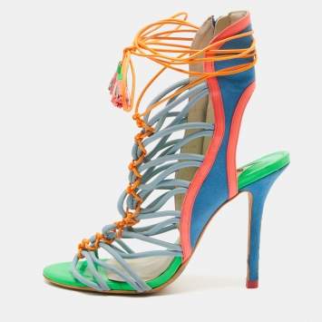 Pre Owned Sophia Webster Multicolor Leather and Suede Lacey Sandals Size 38.5