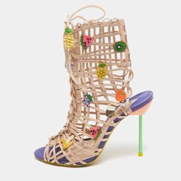 Pre Owned Sophia Webster Rose Gold Leather Fruit Applique Delphine Sandals Size 38