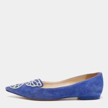 Pre Owned Sophia Webster Blue Suede Bibi Butterfly Ballet Flats Size 36.5