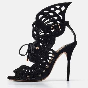 Pre Owned Sophia Webster Black Suede Electra Ankle Strap Sandals Size 36.5