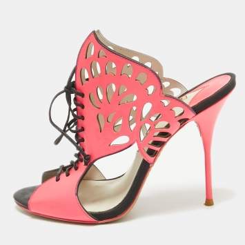 Pre Owned Sophia Webster Pink Leather Laser Cut Lace Up Sandals Size 39