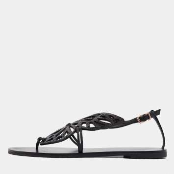 Pre Owned Sophia Webster Black Leather Seraphina Flat Sandals Size 37