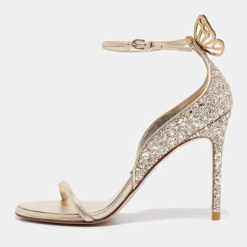 Pre Owned Sophia Webster Gold Glitter Leather Chiara Butterfly Ankle Strap Sandals Size 37