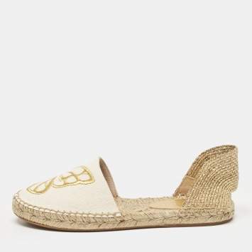 Pre Owned Sophia Webster Cream Canvas Espadrille Flats Size 37