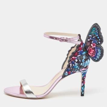 Pre Owned Sophia Webster Multicolor Embroidered Fabric and Leather Chiara Butterfly Sandals Size 36.5