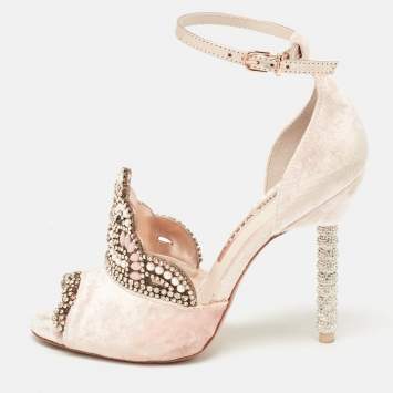 Pre Owned Sophia Webster Pink Leather and Velvet Royalty Ankle Strap Sandals Size 36