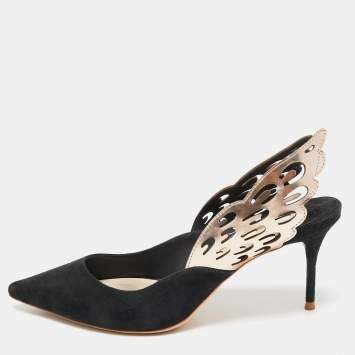 Pre Owned Sophia Webster Black/Metallic Bronze Suede And Leather Angelo Slingback Pumps Size 39.5  