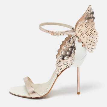 Pre Owned Sophia Webster Metallic Gold/White Leather Evangeline Ankle Strap Sandals Size 37