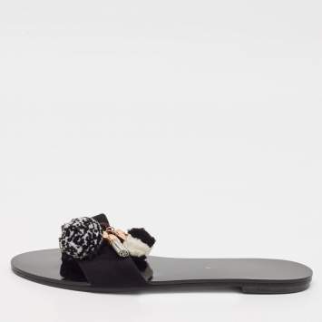 Pre Owned Sophia Webster Black Suede Jada Pom Pom Slide Flats Size 38