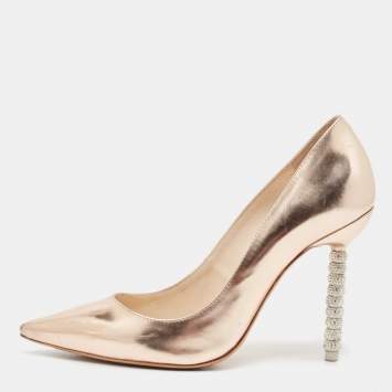Pre Owned Sophia Webster Rose Gold Leather Crystal Embellished Heel Coco Pumps Size 36.5