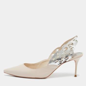 Pre Owned Sophia Webster White/Silver Leather Angel Wing Slingback Pumps Size 41