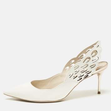 Pre Owned Sophia Webster White Leather Angelo Pointed Toe Slingback Pumps Size 42