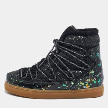 Pre Owned Sophia Webster Black Patent Leather and Glitter Snow Boots Size 39