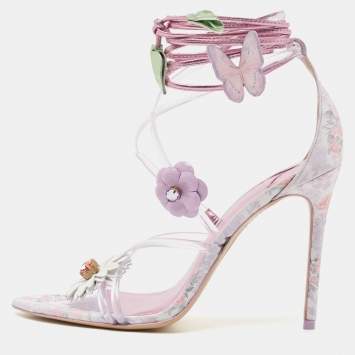 Pre Owned Sophia Webster X Love Shack Fancy Multicolor PVC and Leather Wildflower Ankle Wrap Sandals Size 41
