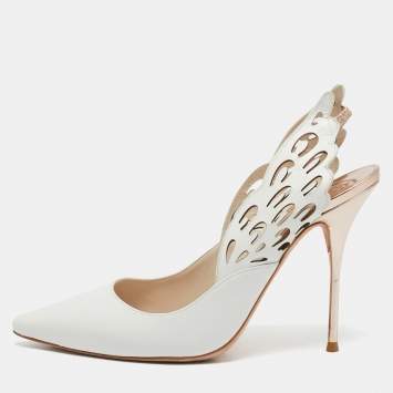 Pre Owned Sophia Webster White Leather Angelo Pointed Toe Slingback Pumps Size 40
