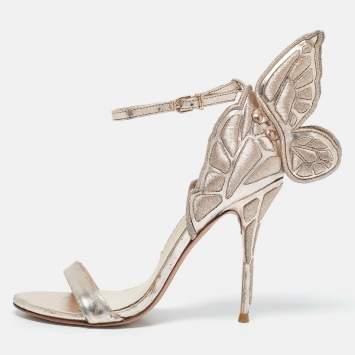 Pre Owned Sophia Webster Metallic Gold Leather Evangeline Ankle Strap Sandals Size 37